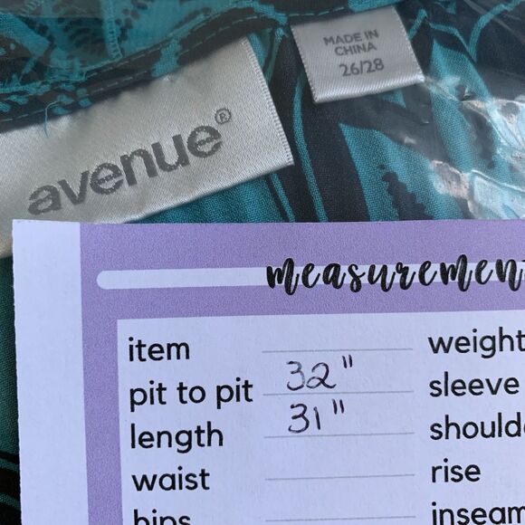 Avenue Women's Teal Black Swirls Accordion Pleats Button Top Blouse Size 26/28 - Picture 7 of 7